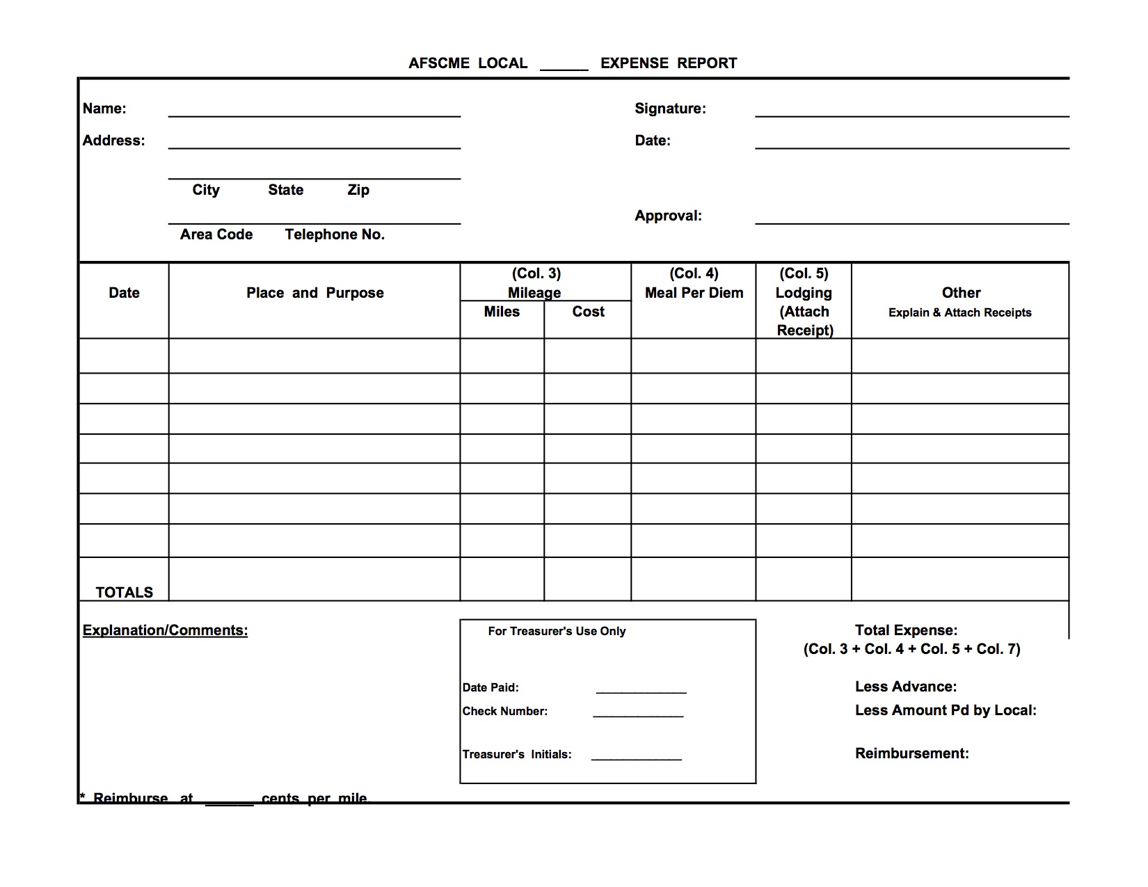 Sample Expense Report Mileage Secretary Treasurer Online Resource 