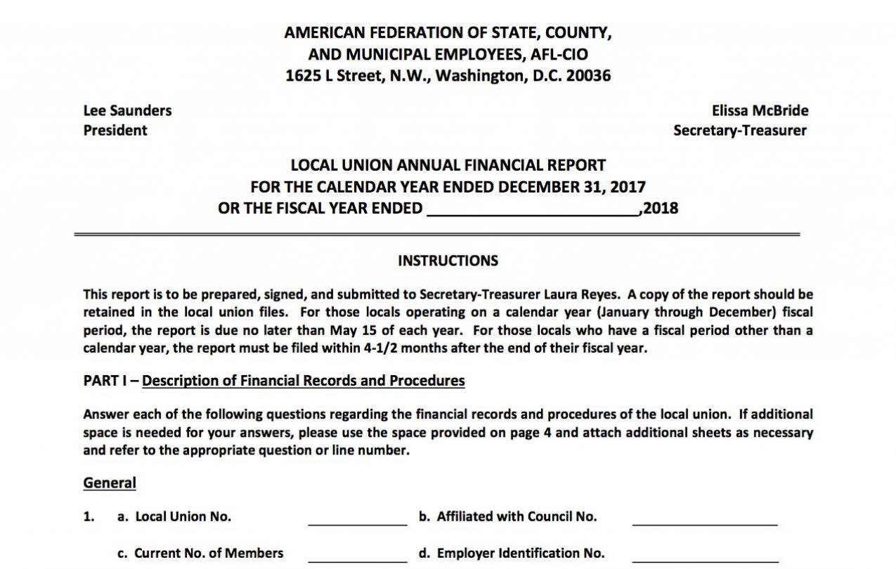 local union annual financial report form secretary treasurer annual financial statements
