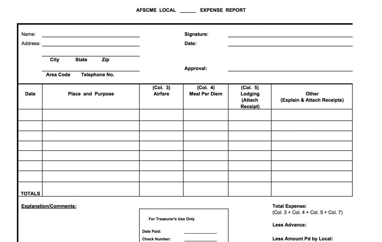 Blank Expense Report — Airfare