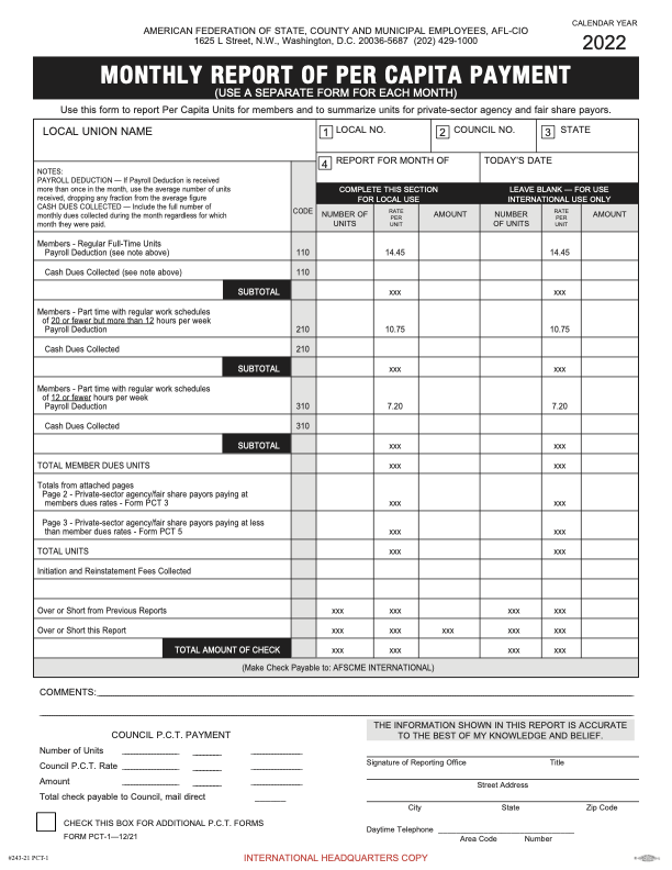 Per Capita Payment Form